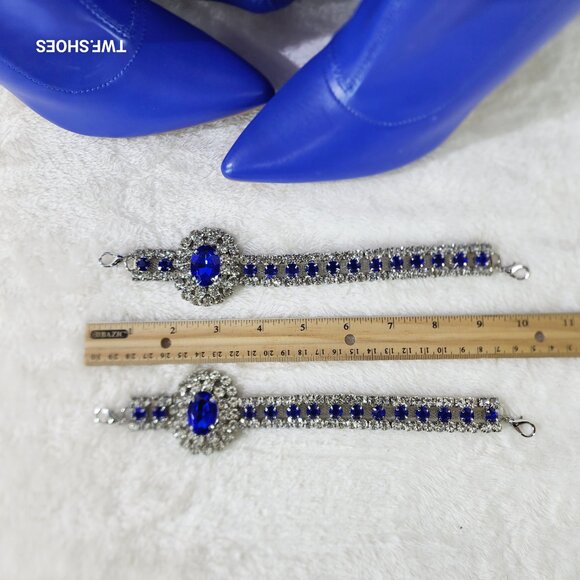 Lawless Bold Blue Stretch Leatherette Rhinestone Ankle Bracelet Thigh High Boots - Picture 8 of 17